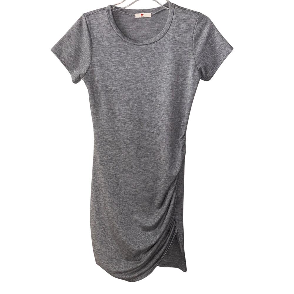 New Axis Shirt Dress Small Gray Heathered Mini Side Ruched Stretch Made in USA
